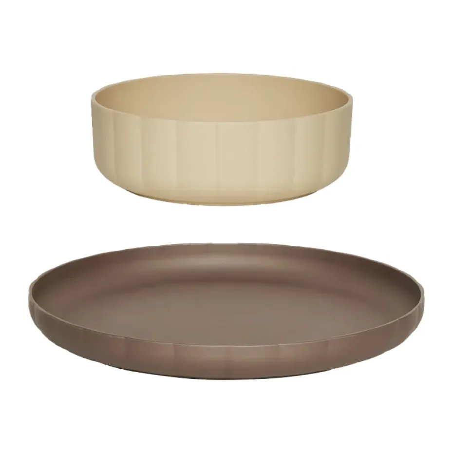 Assiette & bol Pullo 2 pièces, Taupe-vanilla