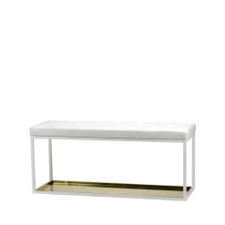 Banc 11, blanc, cuir blanc, plaque en laiton