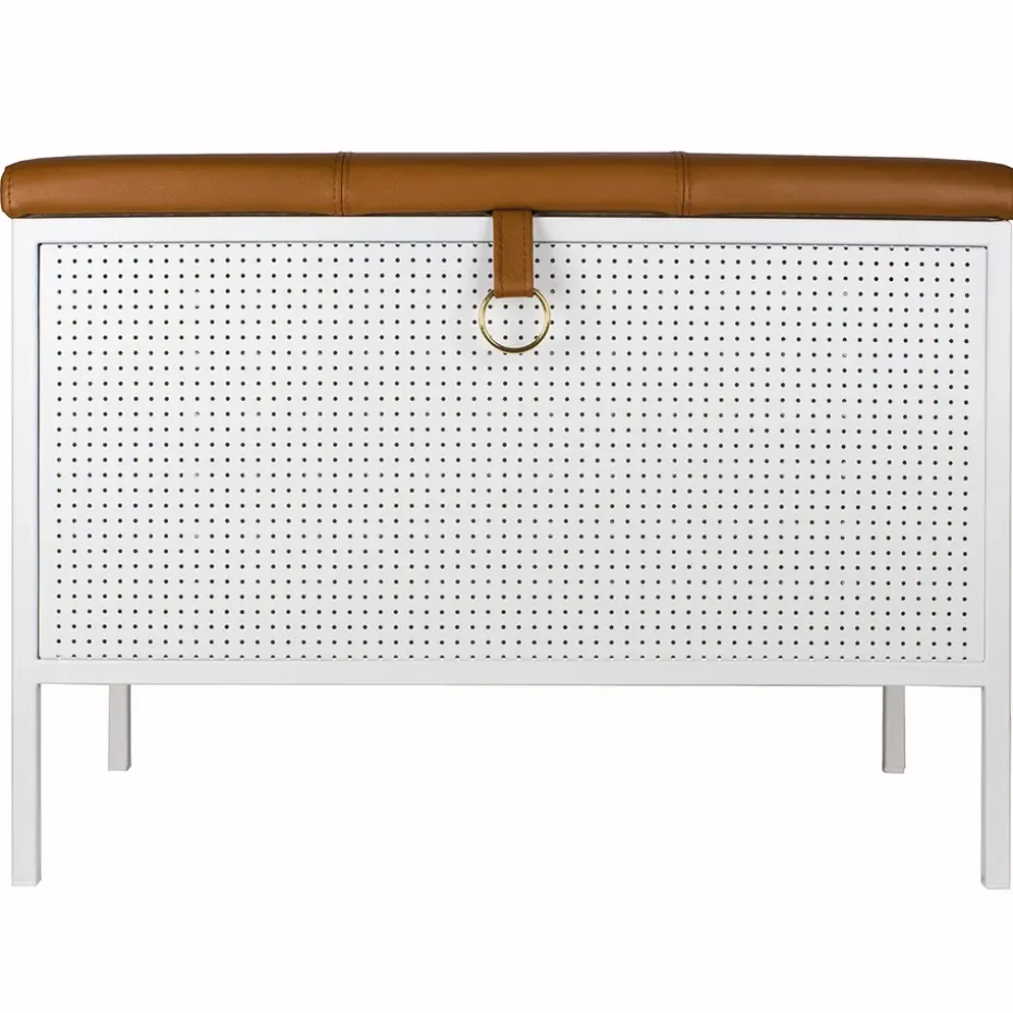 Banc de rangement Frank, Blanc-cognac