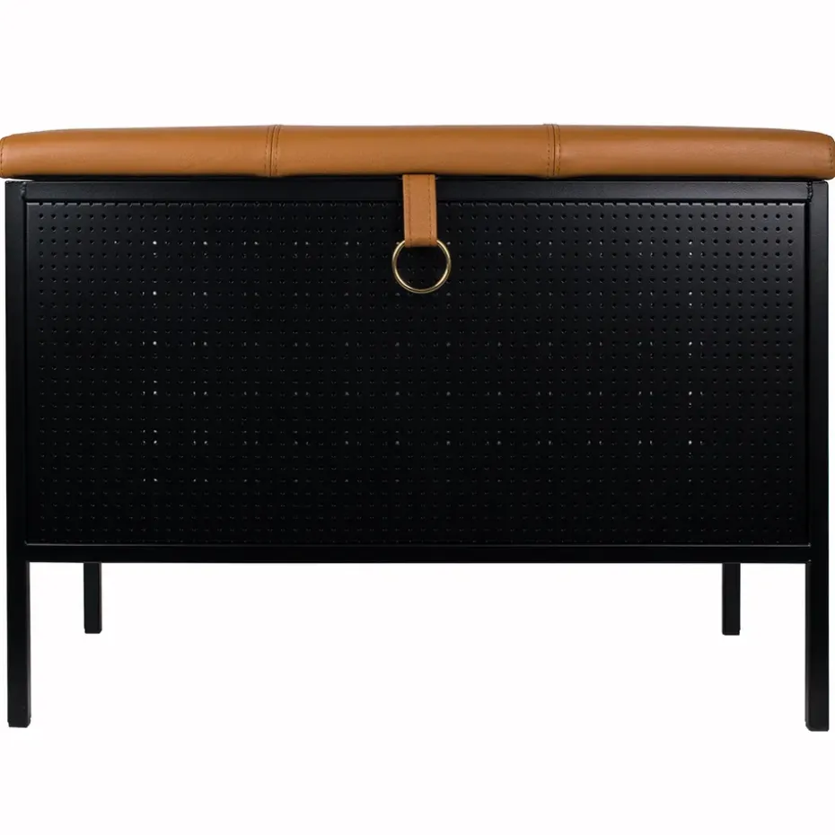 Banc de rangement Frank, Noir-cognac