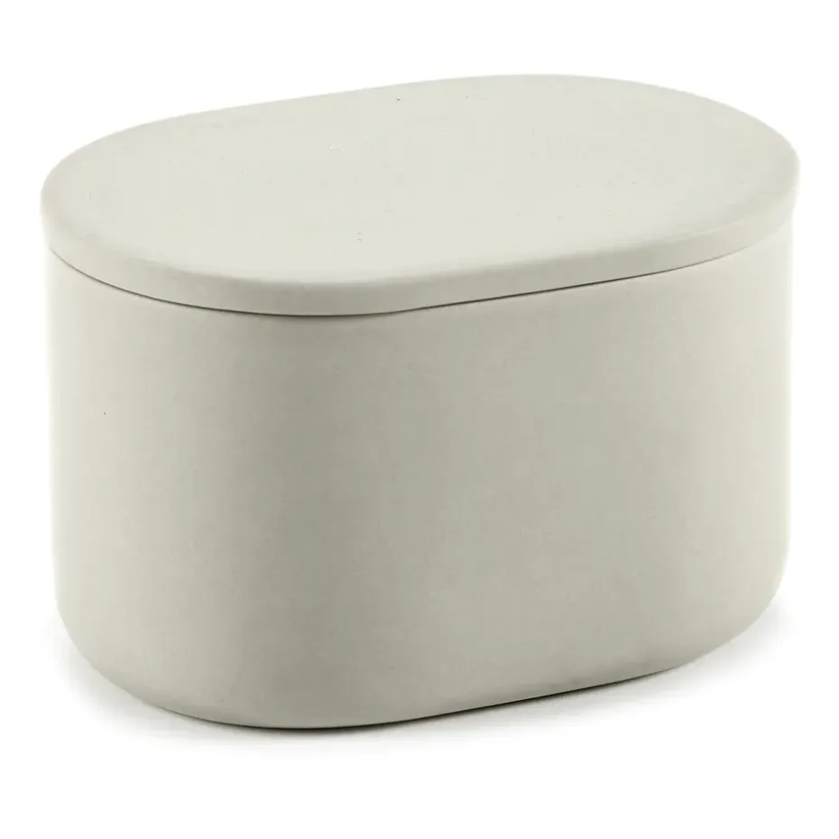 Bocal de stockage ovale avec couvercle Cose haut 6,5x10,2 cm, Beige