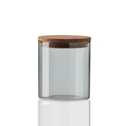 Bocal en verre avec couvercle en bois Raw fumé, petit