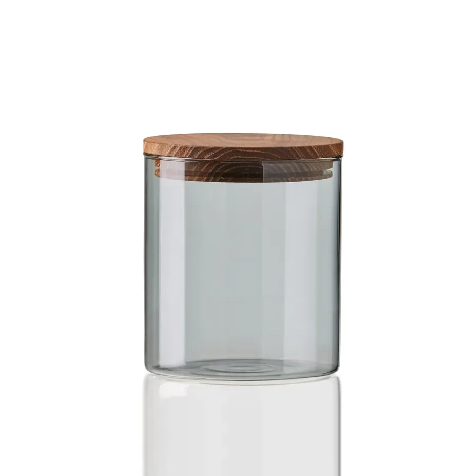 Bocal en verre avec couvercle en bois Raw fumé, petit