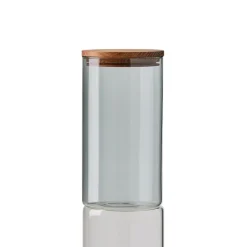 Bocal en verre avec couvercle en bois Raw fumé, moyen
