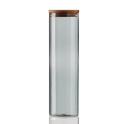 Bocal en verre avec couvercle en bois Raw fumé, grand