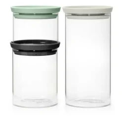 Bocaux en verre Brabantia lot de 3, Noir-gris-vert