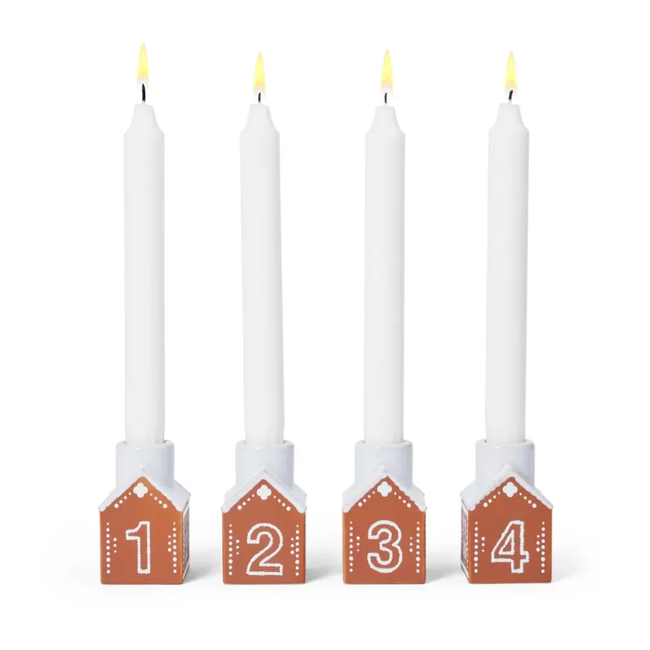 Bougeoir de l’Avent Gingerbread, Lot de 4, Marron