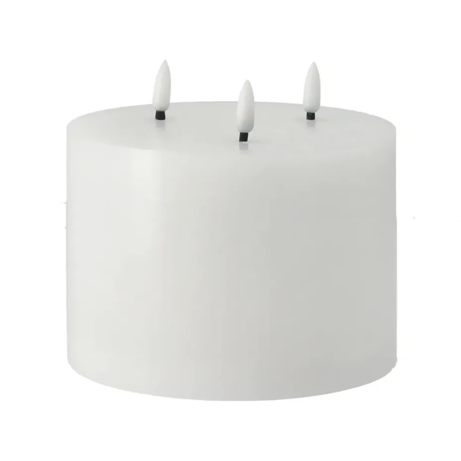 Bougie bloc LED 3 mèches 13 cm Bright Melt, Blanc