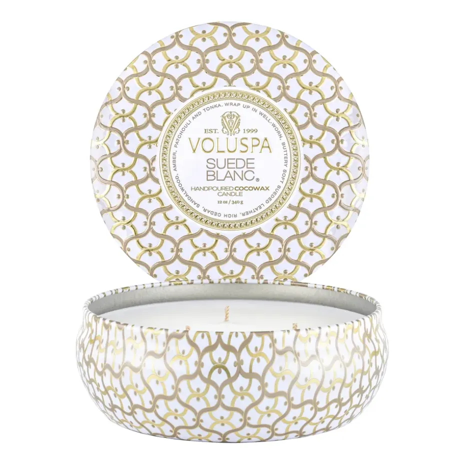 Bougie parfumée Maison Blanc 3-wick Tin 40 heures, Suede Blanc