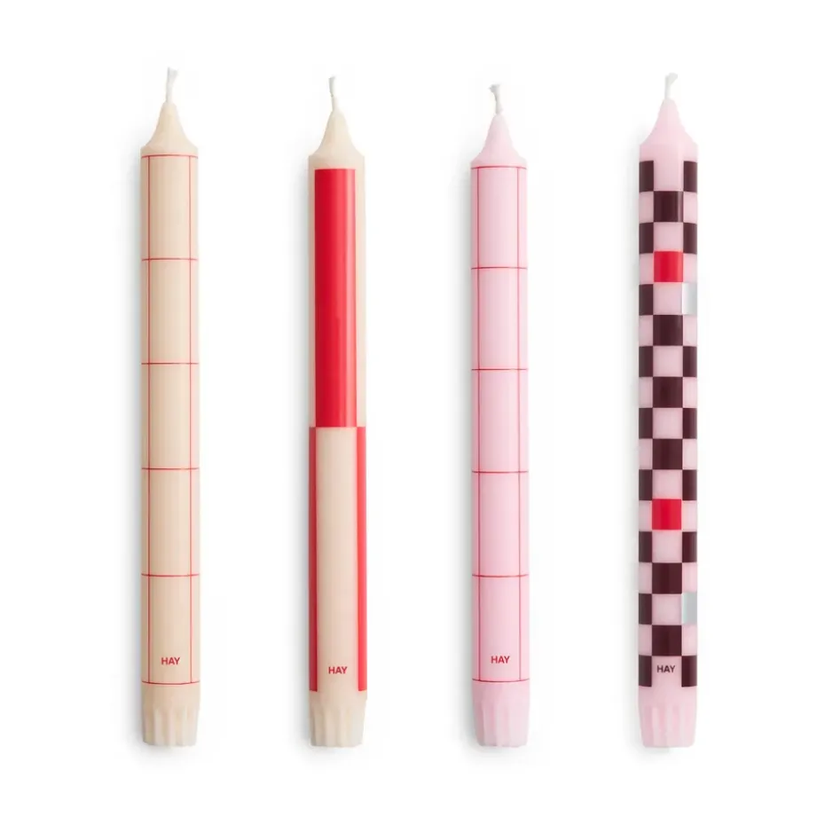 Bougie Pattern mix lot de 4, Reds-bordeaux