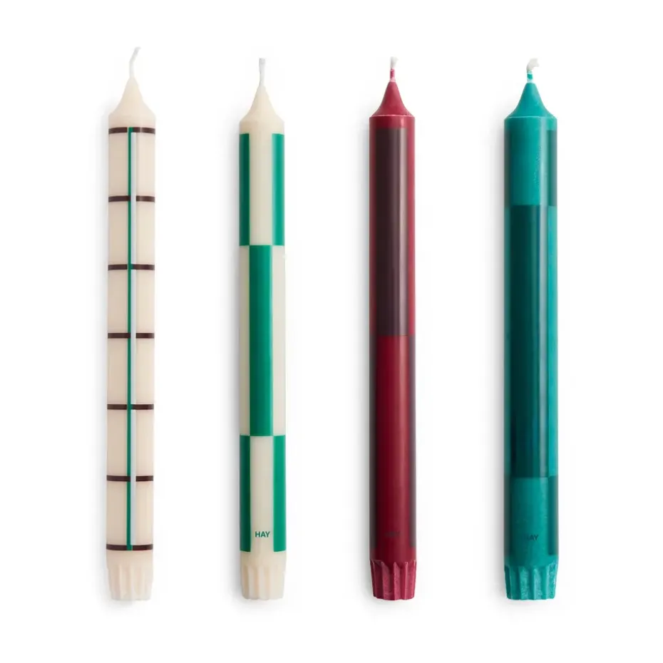 Bougie Pattern mix lot de 4, Greens-bordeaux