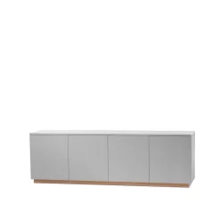Buffet Beam, gris clair, socle en chêne huilé blanc