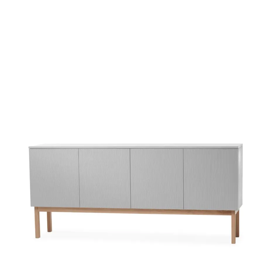 Buffet Beam, gris clair, structure en chêne huilé blanc