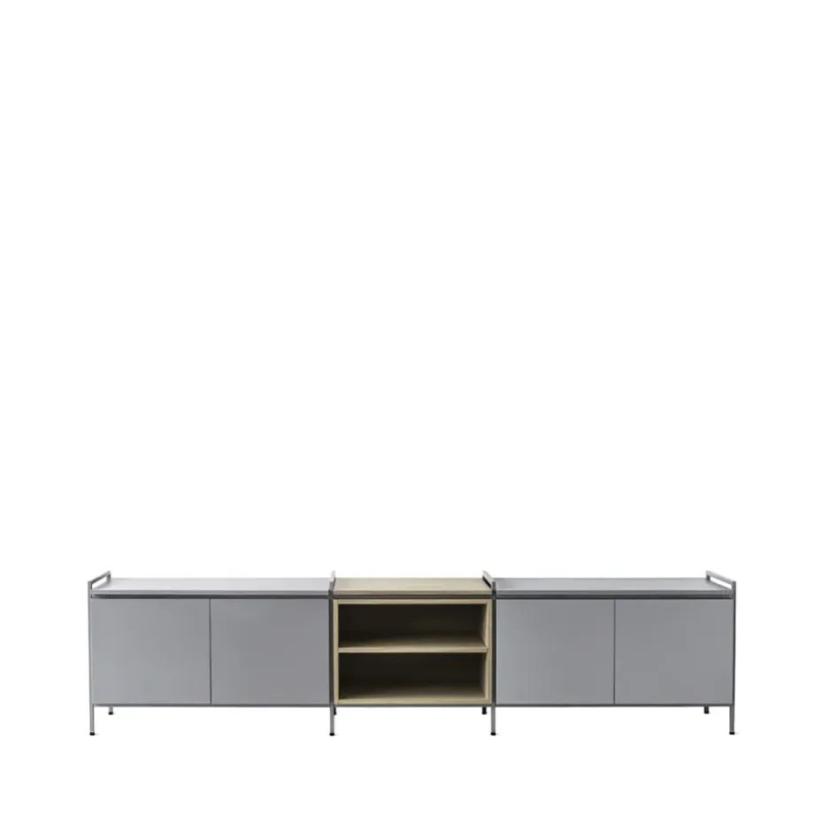 Buffet Molto bas, gris/chêne, 3 sections