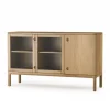 Buffet Prio moyen, chêne huilé naturel, porte en verre