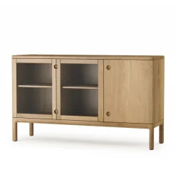 Buffet Prio moyen, chêne huilé naturel, porte en verre