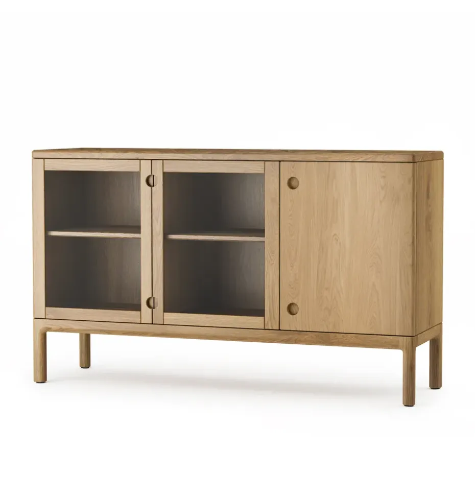Buffet Prio moyen, chêne huilé naturel, porte en verre