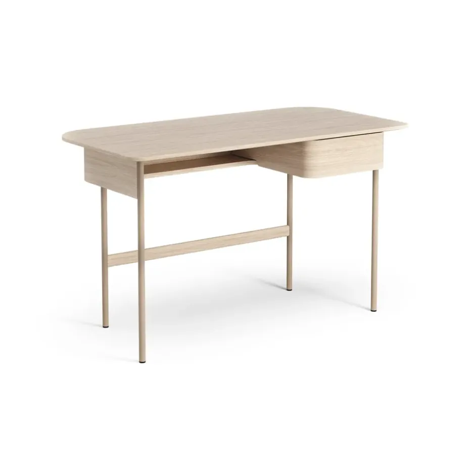 Bureau Luna avec tiroir, Chêne pigmenté blanc
