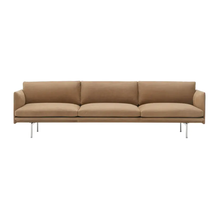Canapé Outline 3,5 places, aluminium poli, Grace leather Camel