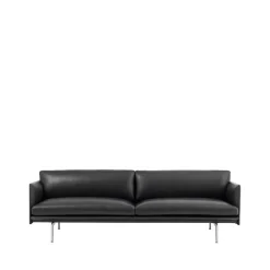 Canapé Outline 3 places cuir, Refine noir- pieds en aluminium