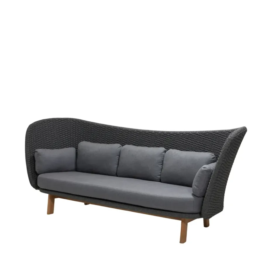 Canapé Peacock Wing 3 places, Cane-Line Natté Dark grey, incl. coussins gris, pieds en teck