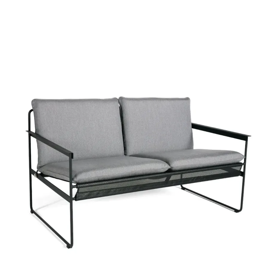 Canapé Slow 2 places, Sunbrella gris-structure en acier noir