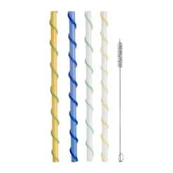 Celebrate pailles longues 20 cm 4 pièces, Bleu-blanc-jaune-vert