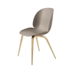 Chaise Beetle, Nouveau beige, support en chêne laqué mat