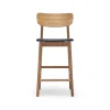 Chaise de bar Prima Vista, cuir elmo noir, structure en chêne huilé naturel
