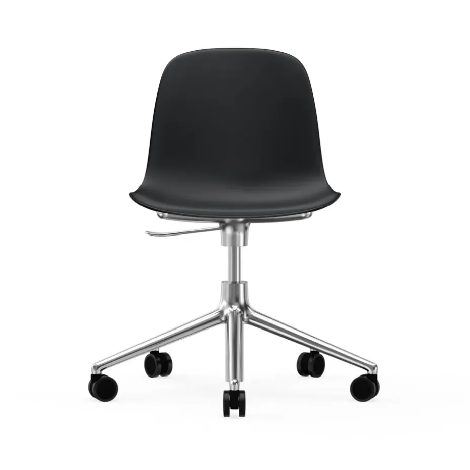 Chaise de bureau Form avec base pivotante, fauteuil de bureau 5W, noir, aluminium, roulettes