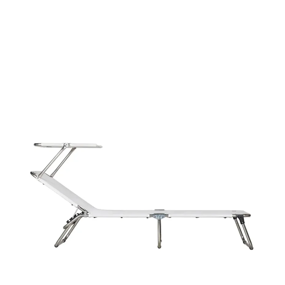 Chaise longue Amigo Top, Toile textaline white-support en aluminium-auvent