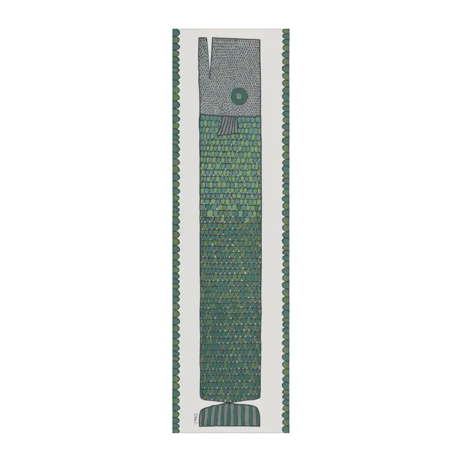 Chemin de table Fiskben 35x120 cm, Bleu-vert