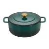 Cocotte Combekk Enameled en fonte émaillée Ø24 cm, Holly Green-gold knob