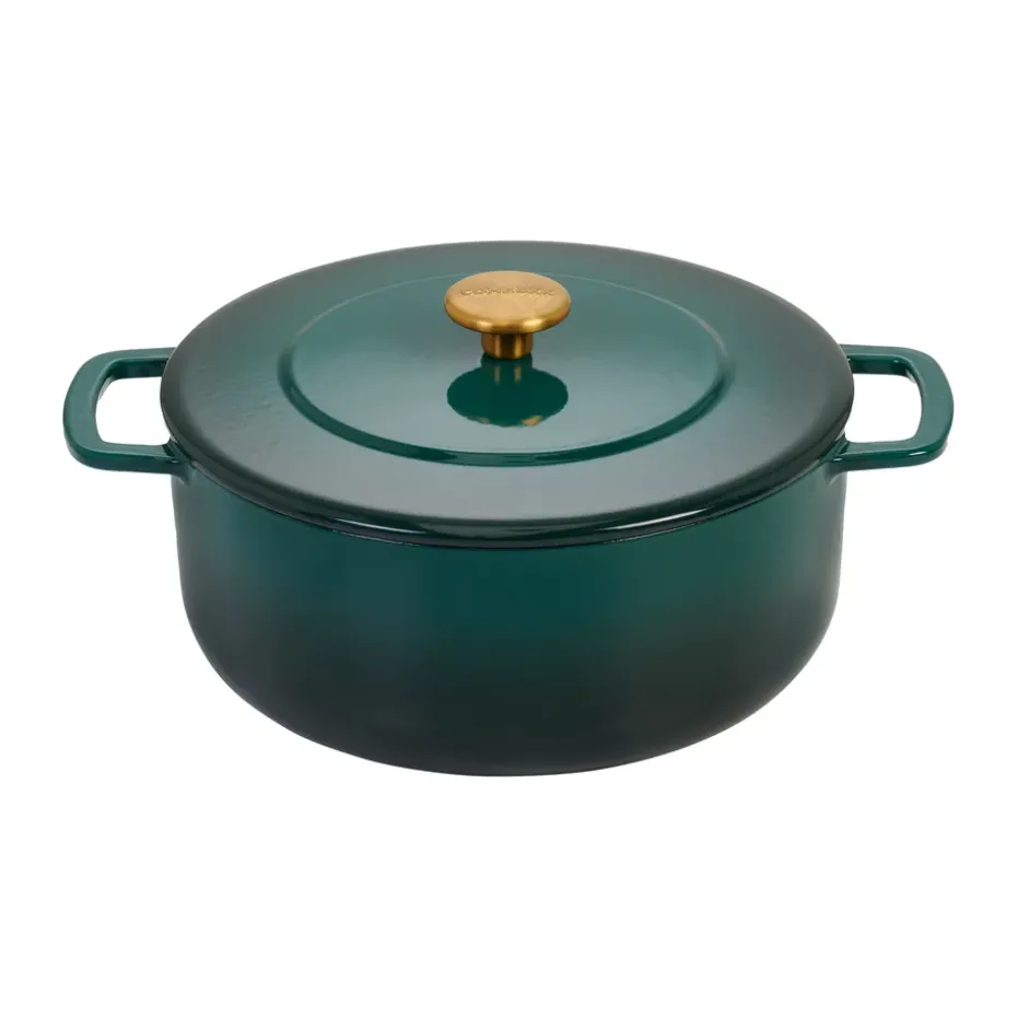 Cocotte Combekk Enameled en fonte émaillée Ø24 cm, Holly Green-gold knob
