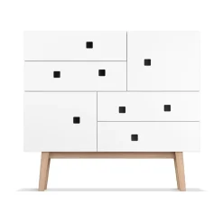 Commode Peep B1, blanc, retro, structure en chêne