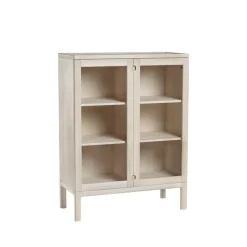Commode Prio haute, bouleau huilé blanc, porte en verre