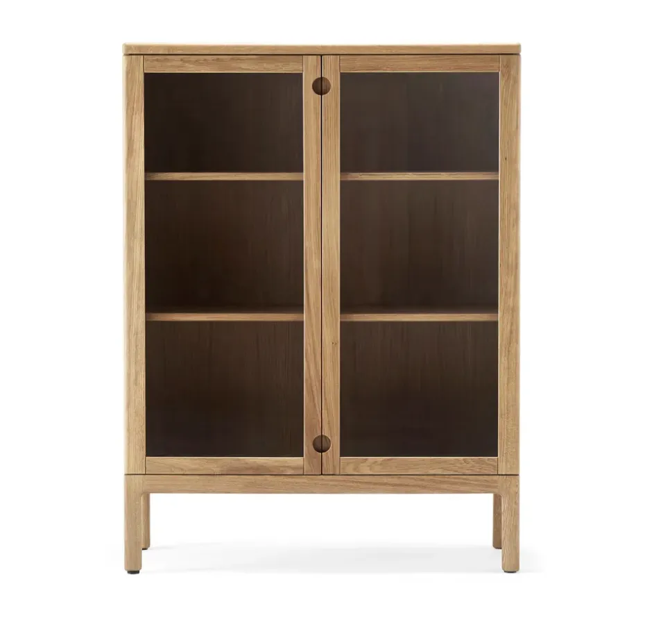 Commode Prio haute, chêne huilé naturel, porte en verre