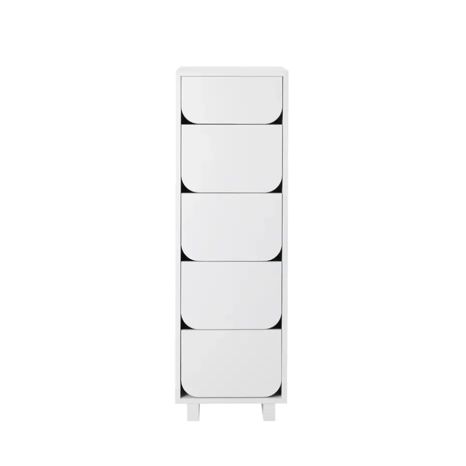 Commode étroite Vidja 5 tiroirs, Laqué blanc