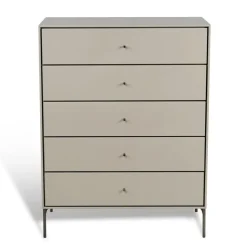 Commode Volt 5 tiroirs beige, Détails en acier inoxydable