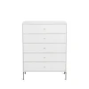 Commode Volt 5 tiroirs laquée blanche, Détails en acier inoxydable