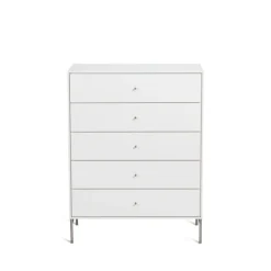 Commode Volt 5 tiroirs laquée blanche, Détails en acier inoxydable