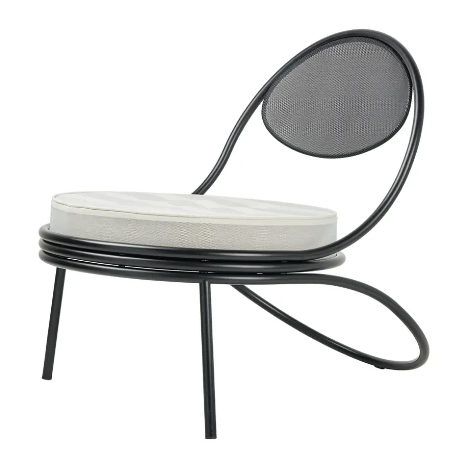 Copacabana Outdoor Lounge Chair assise rembourrée, Leslie stripe limonta 020 - supports noirs