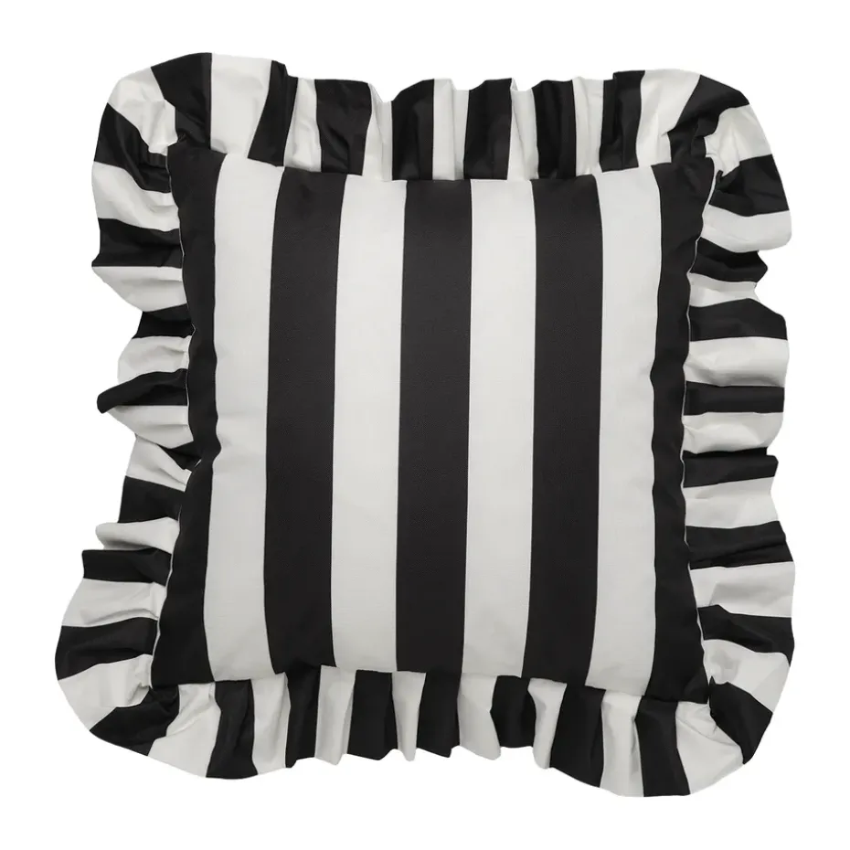 Coussin Garden Glory Outdoor avec volants 45x45 cm, Black-white
