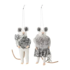 Décoration de Noël souris Peo 2 pièces, Blanc-gris
