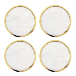 Dessous de verre Hilke Collection Lot de 4, Marbre blanc-laiton solide