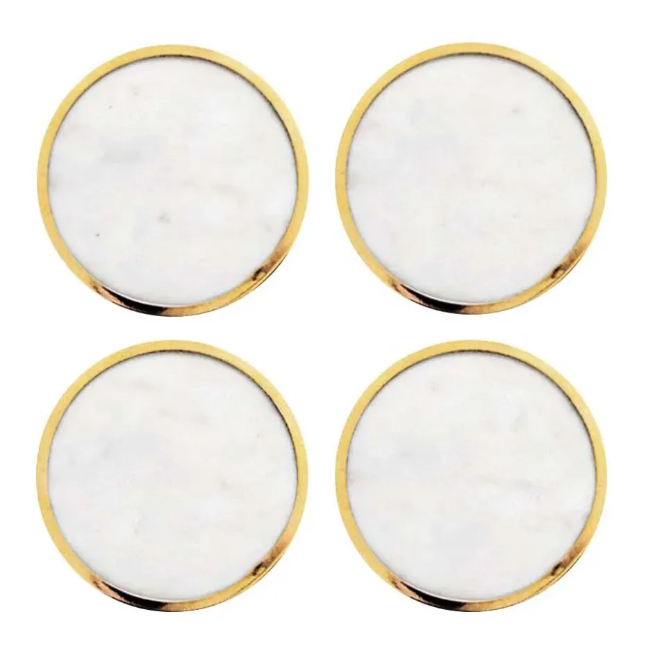 Dessous de verre Hilke Collection Lot de 4, Marbre blanc-laiton solide