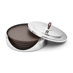 Dessous de verre Manhattan Lot de 4, Cuir marron