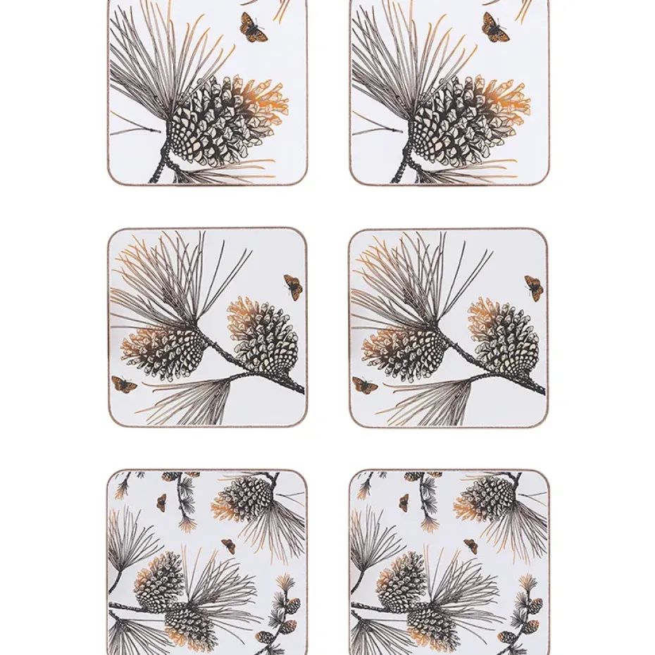 Dessous de verre Pine Cone Lot de 6, Cotton white