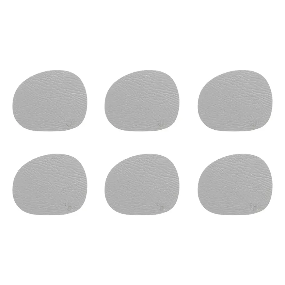 Dessous de verre Raw cuir lot de 6, Gris clair