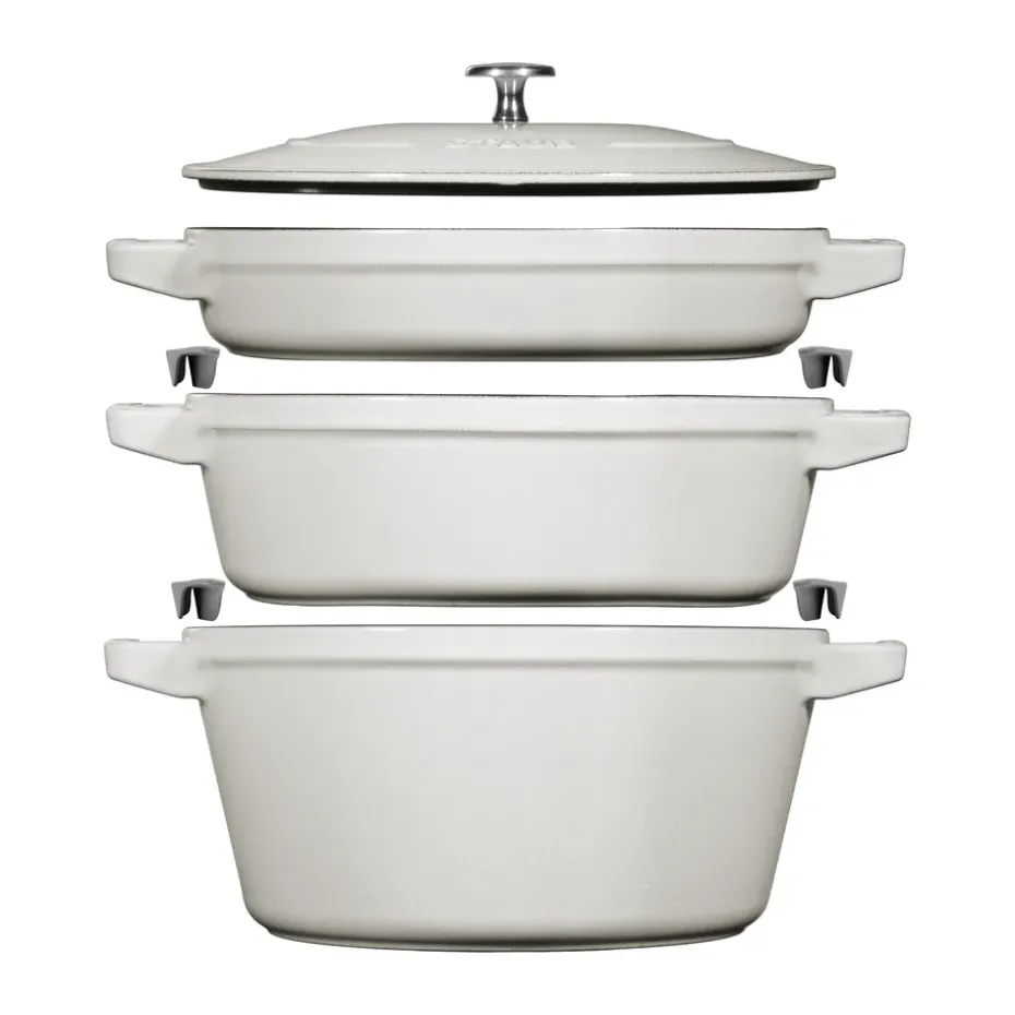 Ensemble de casseroles et poêles empilables Staub 5 pièces, White truffle